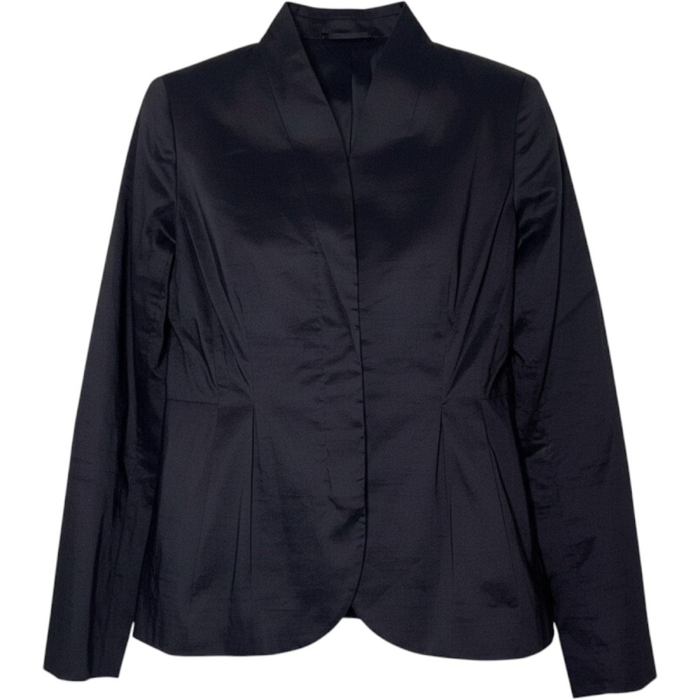 Eileen‎ Fisher Petite Black Ramie Silk Blend Zip Front Blazer Jacket PP Italian